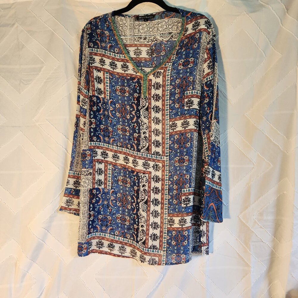 Mechant L Multicolor Long Sleeve Flowy Beaded Top